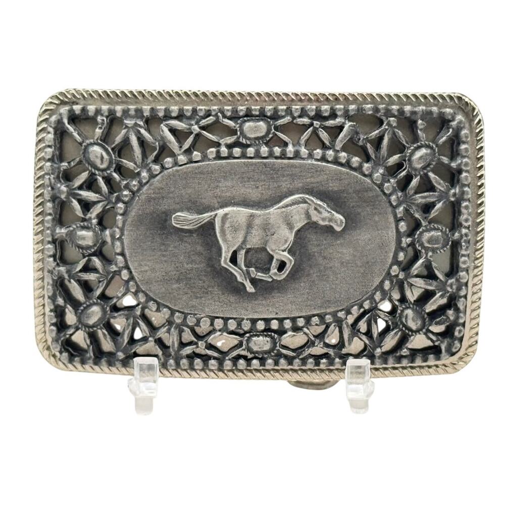 Mustang Floral Western Belt Buckle